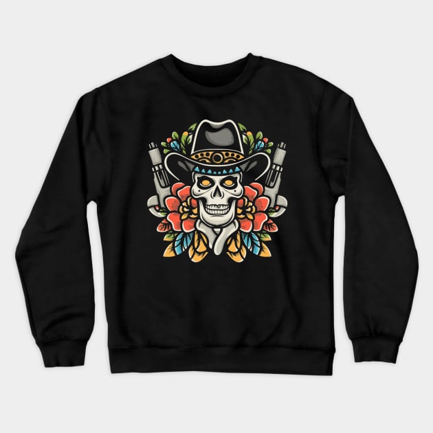Cowboy Skeleton Floral tattoo Crewneck Sweatshirt by Goku Creations